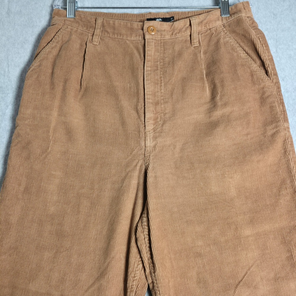 Vans Corduroy Pleated Straight Leg Pants Mens 31 Tan Brown Elastic Trousers